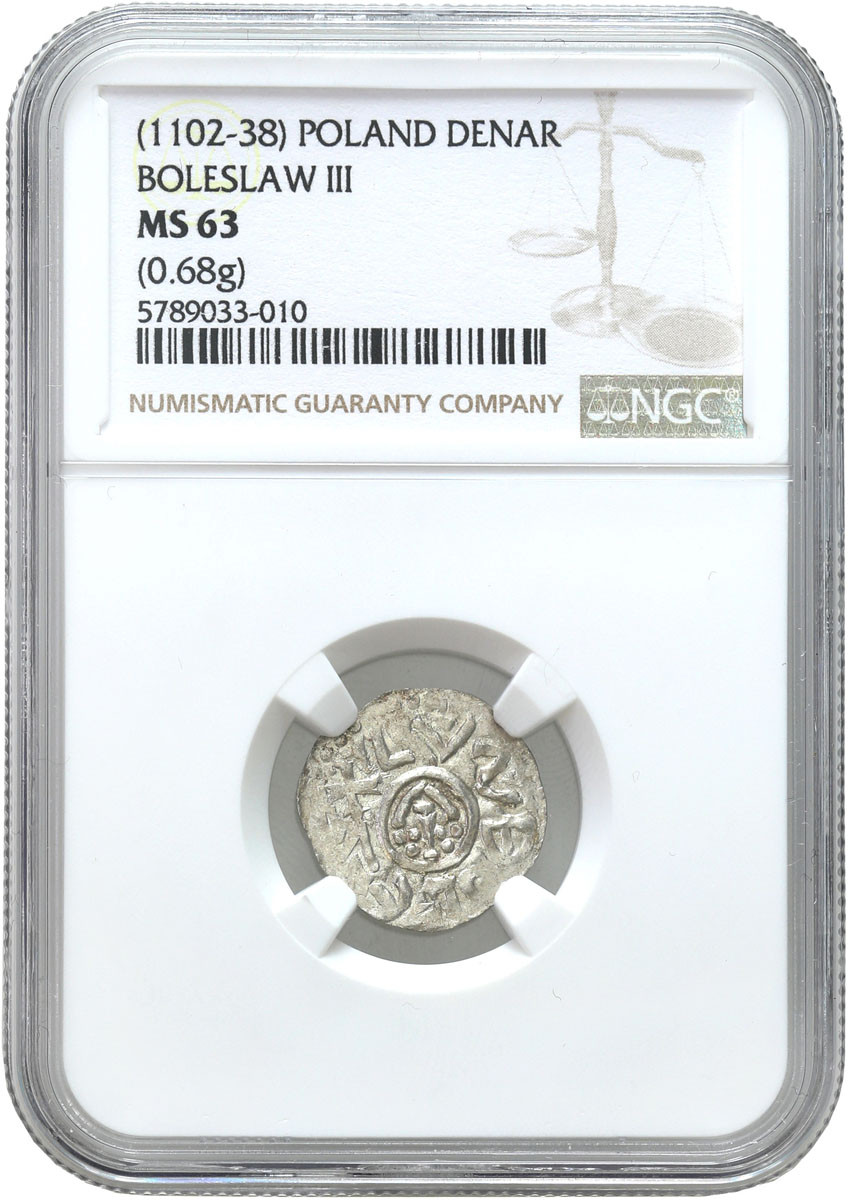 Bolesław III Krzywousty (1107-1138). Denar śląski, Wrocław NGC MS63 - RZADKOŚĆ R8